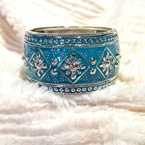 Women's Vintage Ethic Bangle Bracelet Teal Silver